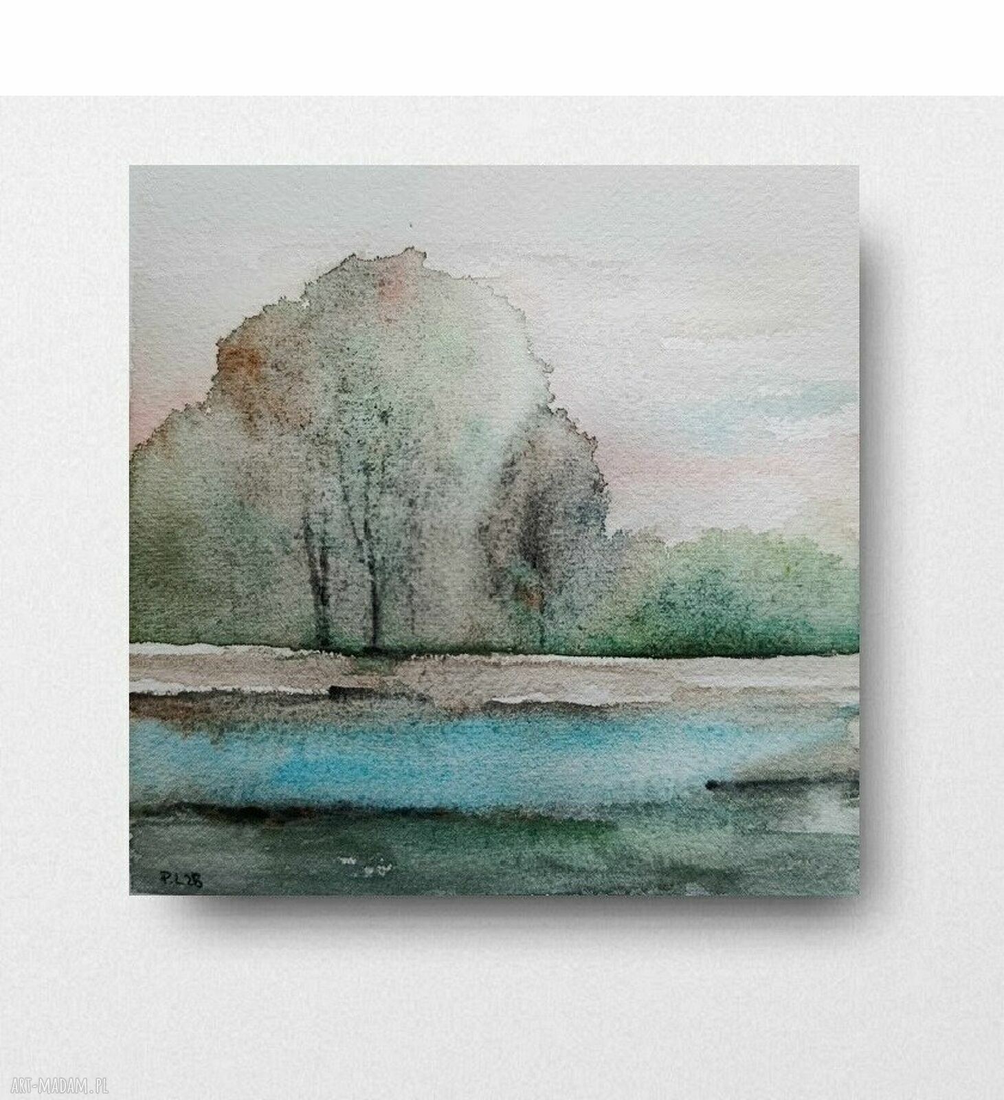 Akwarela DRZEWA 15x15 cm - pejzaż drzew Paulina Lebida