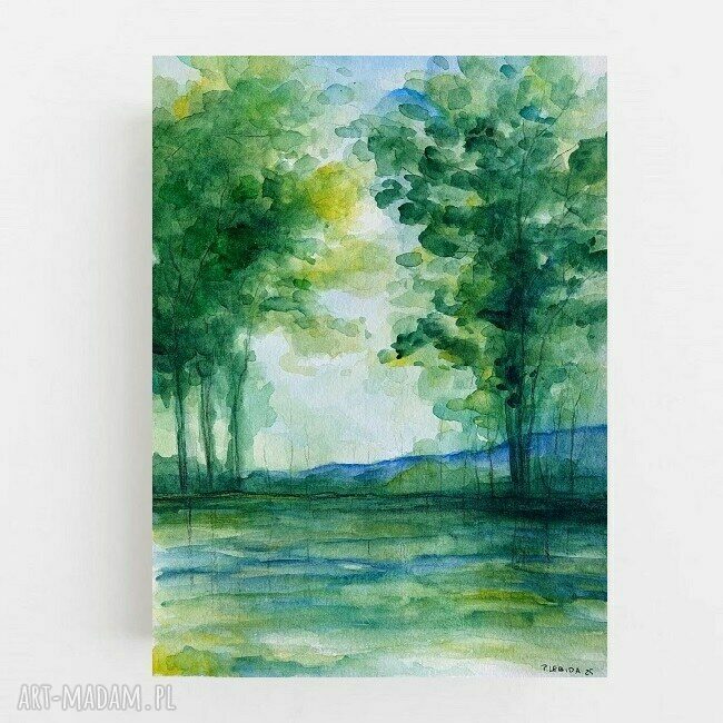 Oryginalna akwarela „Drzewa” 25x18 cm - sygnowana praca Pauliny Lebidy