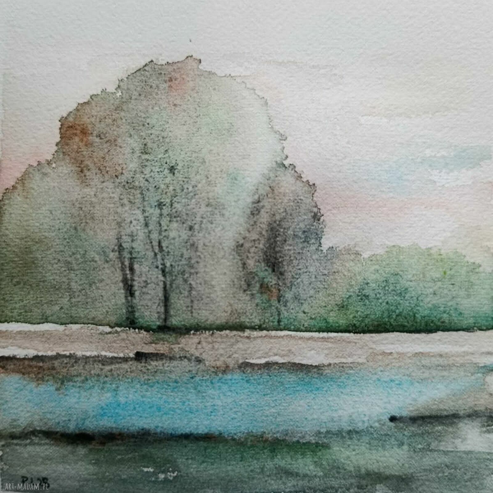 Akwarela DRZEWA 15x15 cm - pejzaż drzew Paulina Lebida