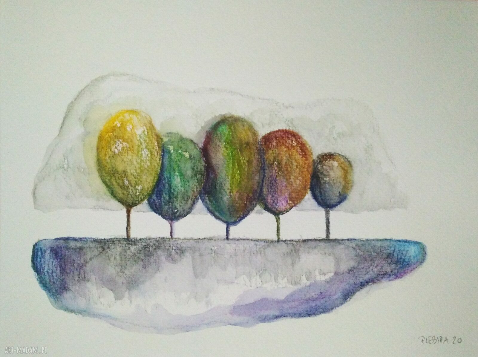 Drzewa - akwarela 18/24 cm, ręcznie malowana na papierze 300 g/m2
