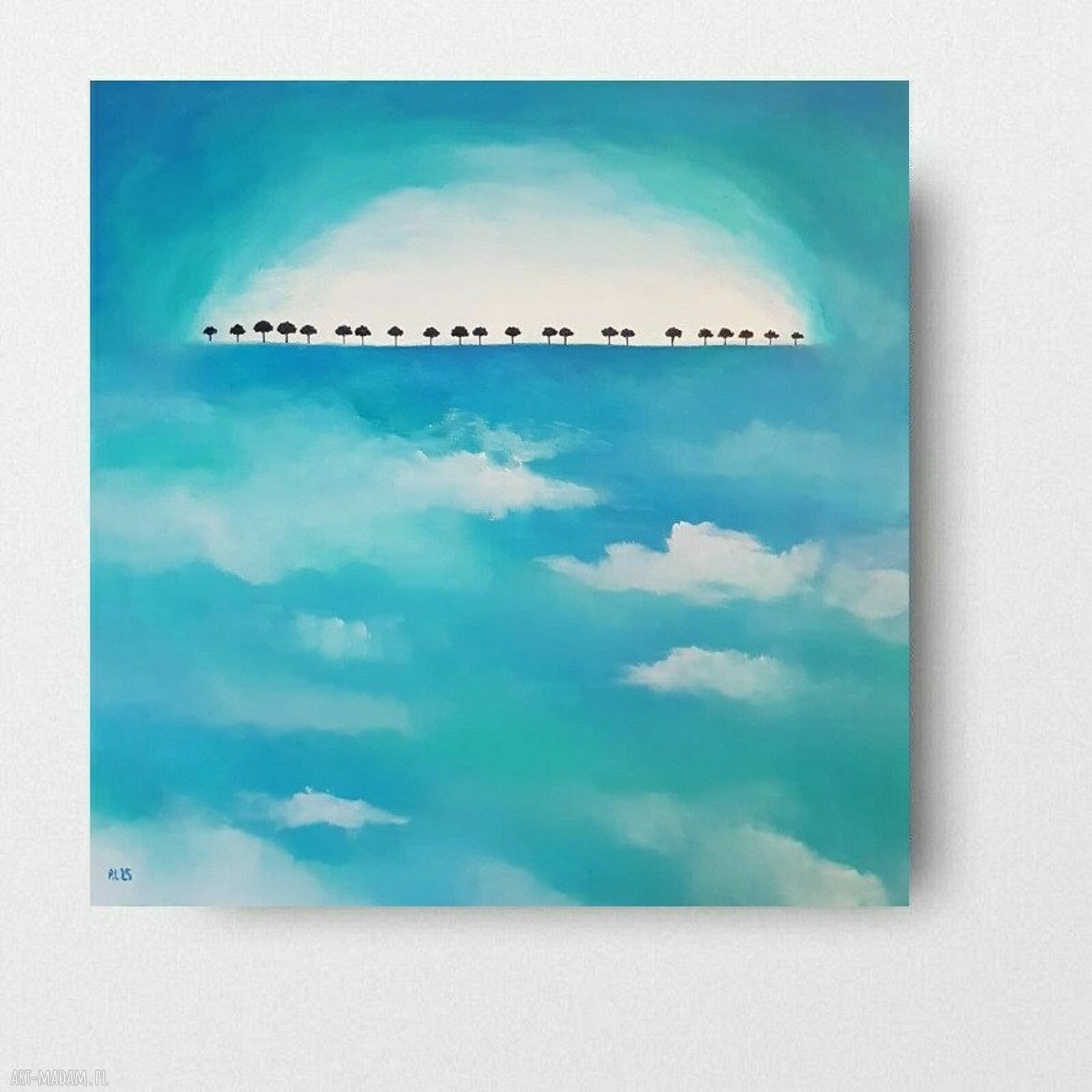 Obraz akrylowy Drzewa 60x60 cm - turkus, niebieski i biel