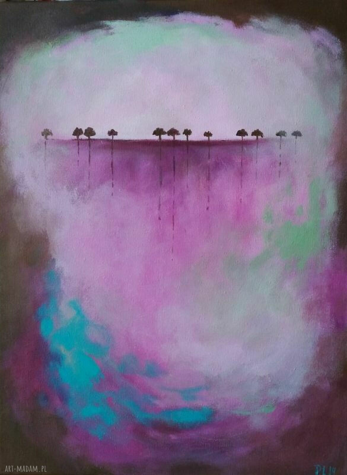 Drzewa - oryginalny obraz akrylowy na płótnie 40x30 cm