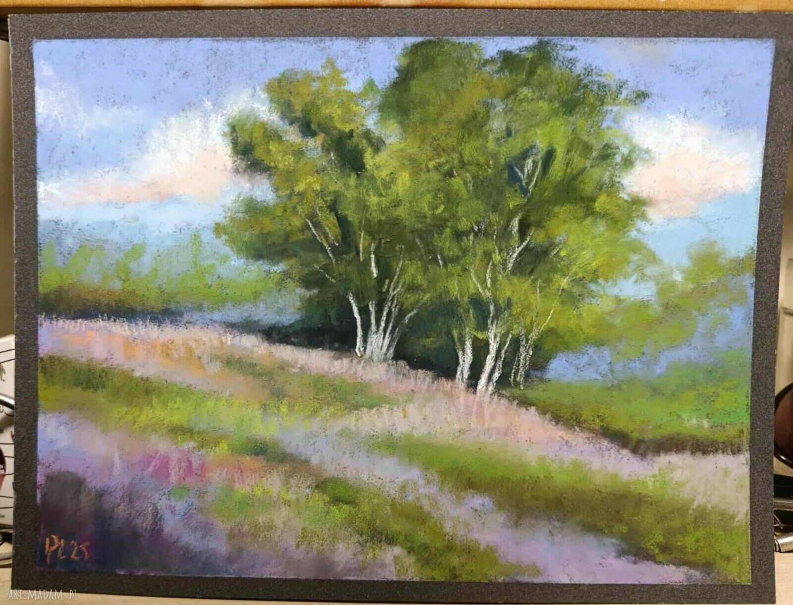Drzewa - obraz z pastelami suchymi 18x24 cm