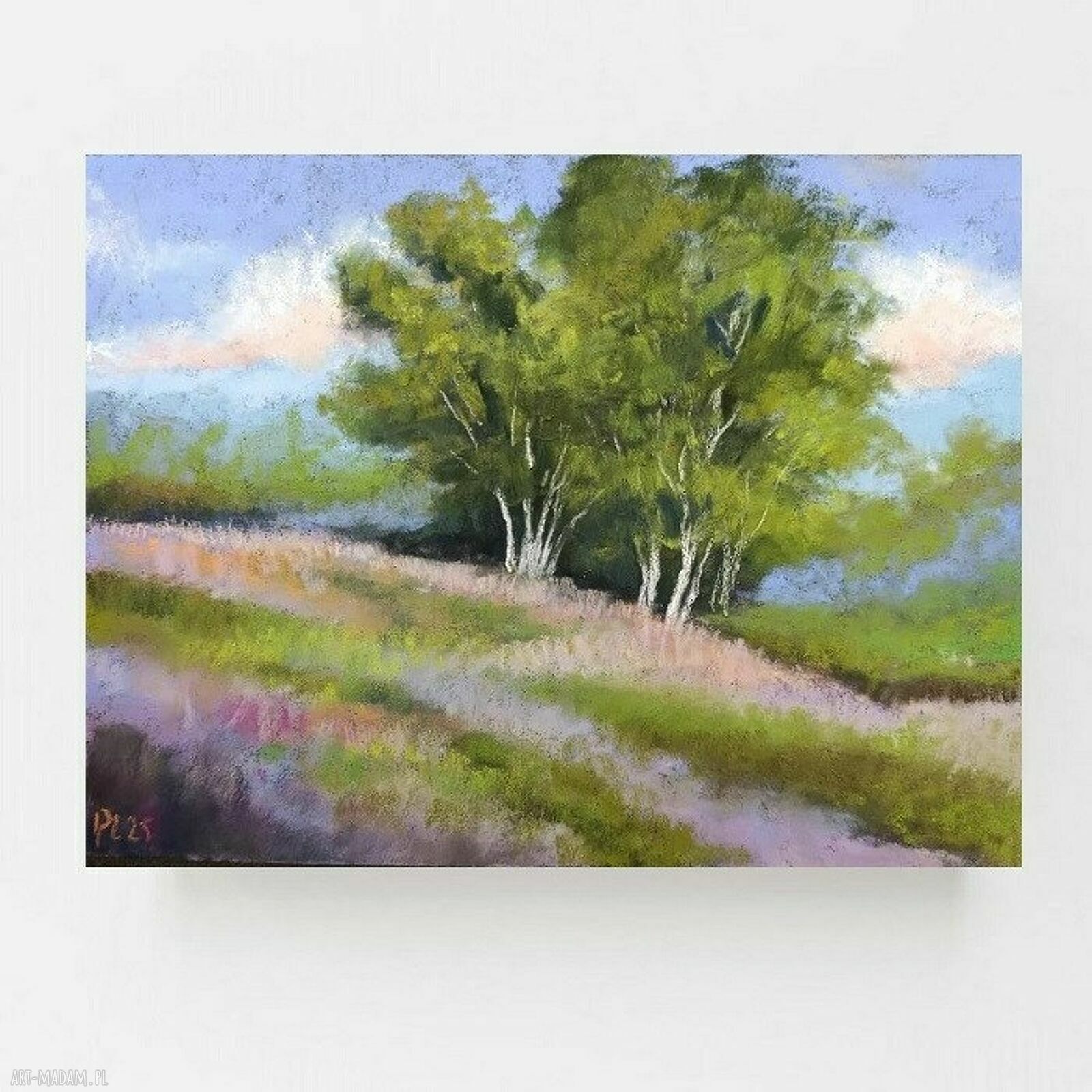 Drzewa - obraz z pastelami suchymi 18x24 cm