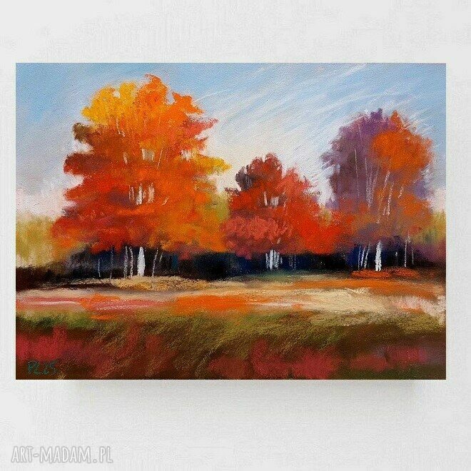Ręcznie rysowane drzewa w pastelach - format 18x24 cm