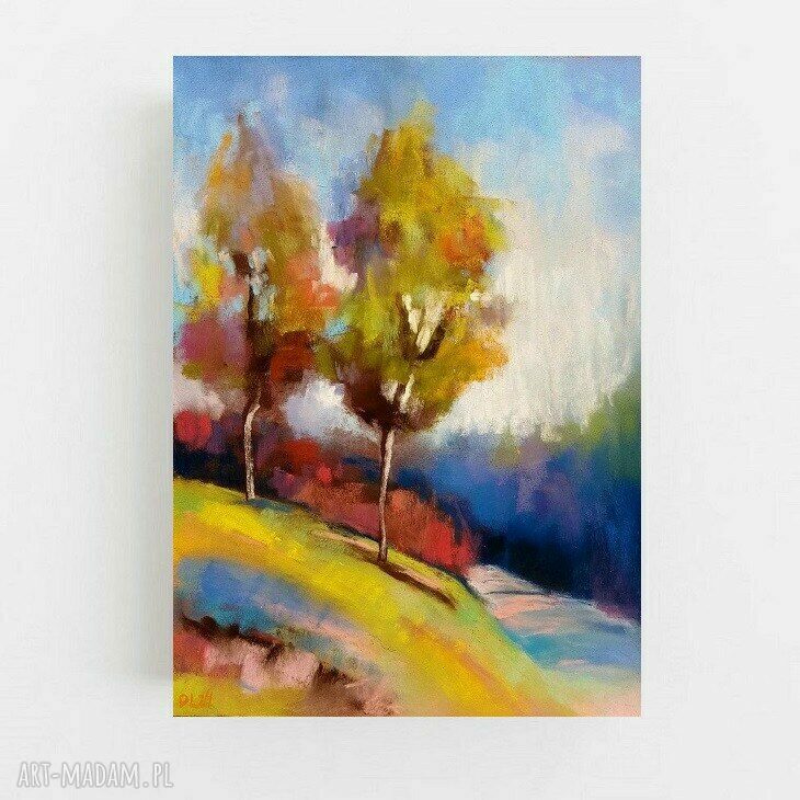 Obraz „Drzewa” 24x18 cm - pejzaż z pastelemi suchymi