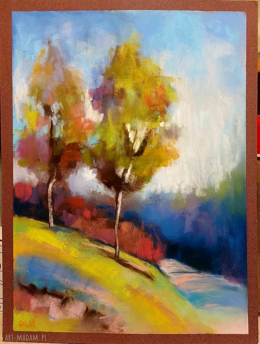 Obraz DRZEWA 24x18 cm z suchymi pastelami - ręczne dzieło