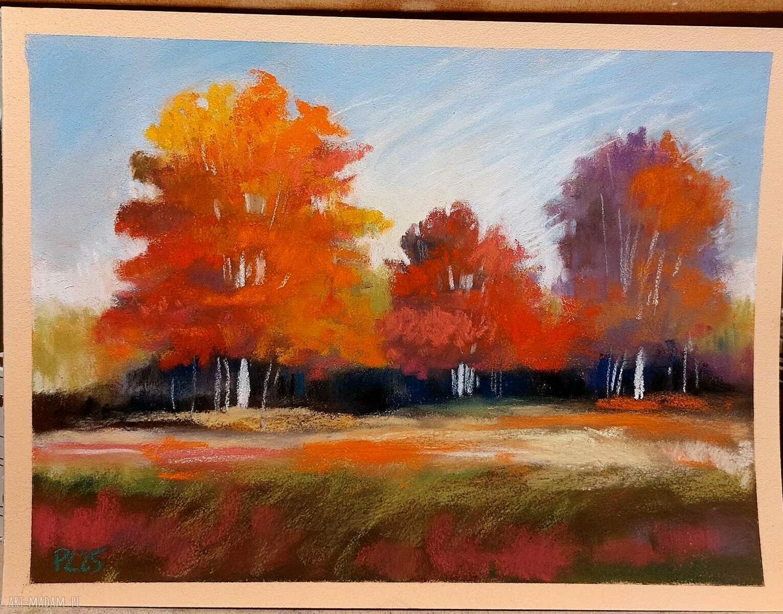 Ręcznie rysowane drzewa w pastelach - format 18x24 cm