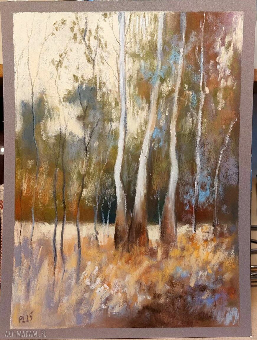 DRZEWA - obraz pejzaż w pastelach suchych 24x18 cm