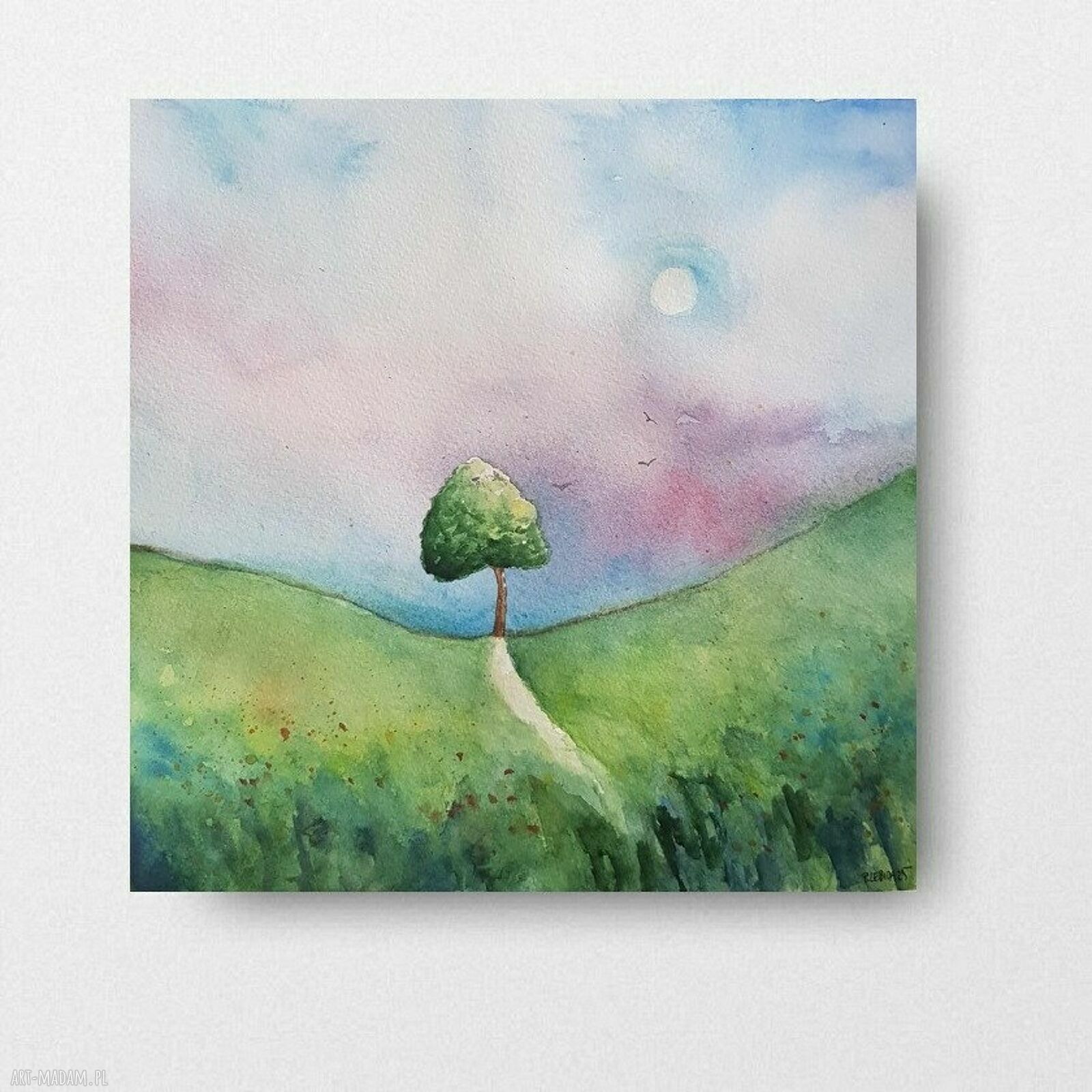 Akwarela „Drzewko” 25x25 cm - oryginalny obraz na prezent