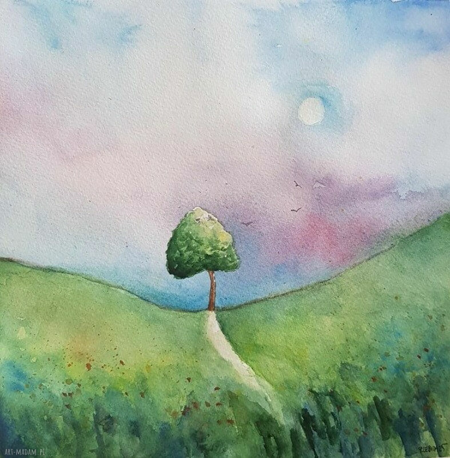 Drzewko - ręcznie malowana akwarela 25x25 cm, sygnowana (bez ramy)
