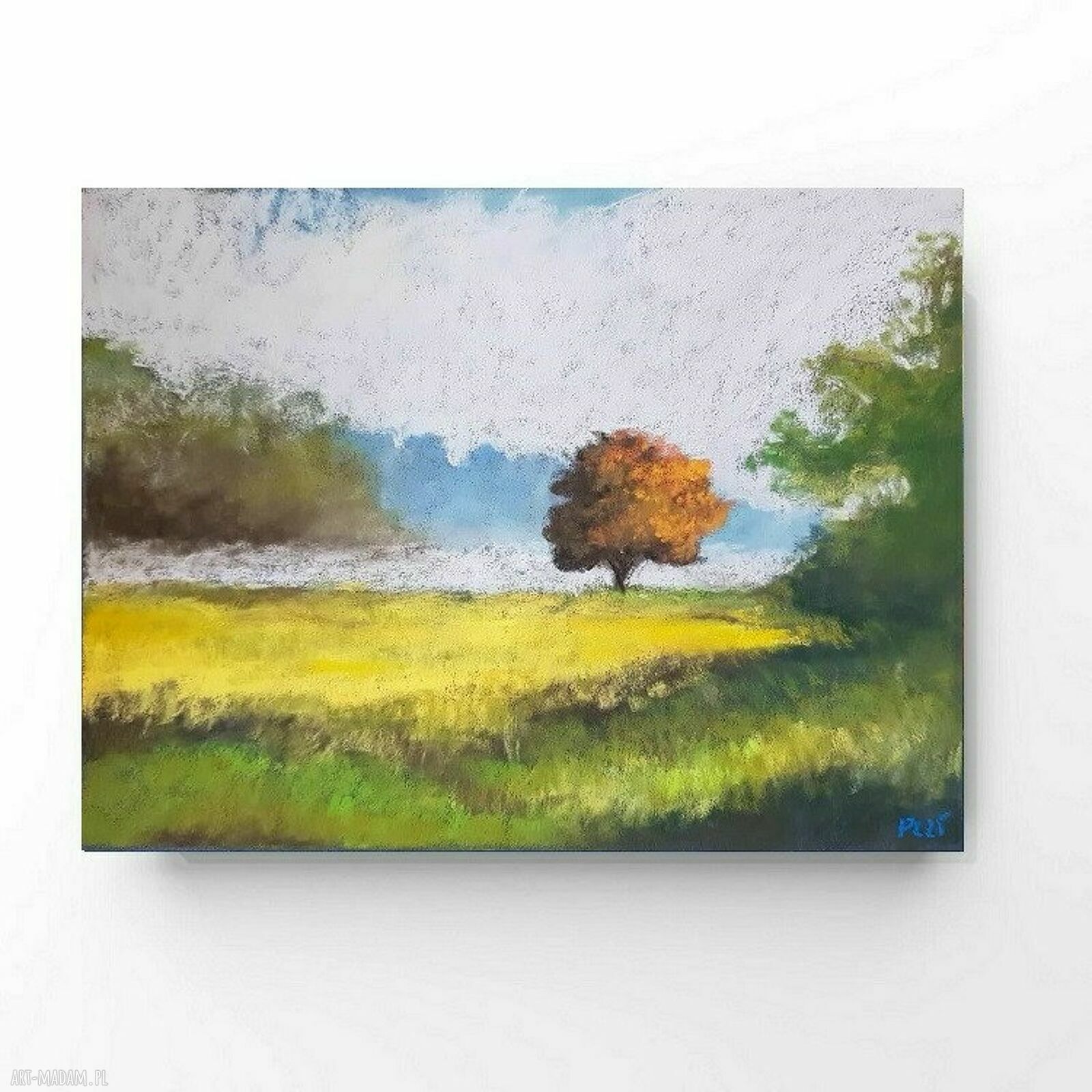 Obraz "Drzewko" - pejzaż w pastelach suchych 18x24 cm