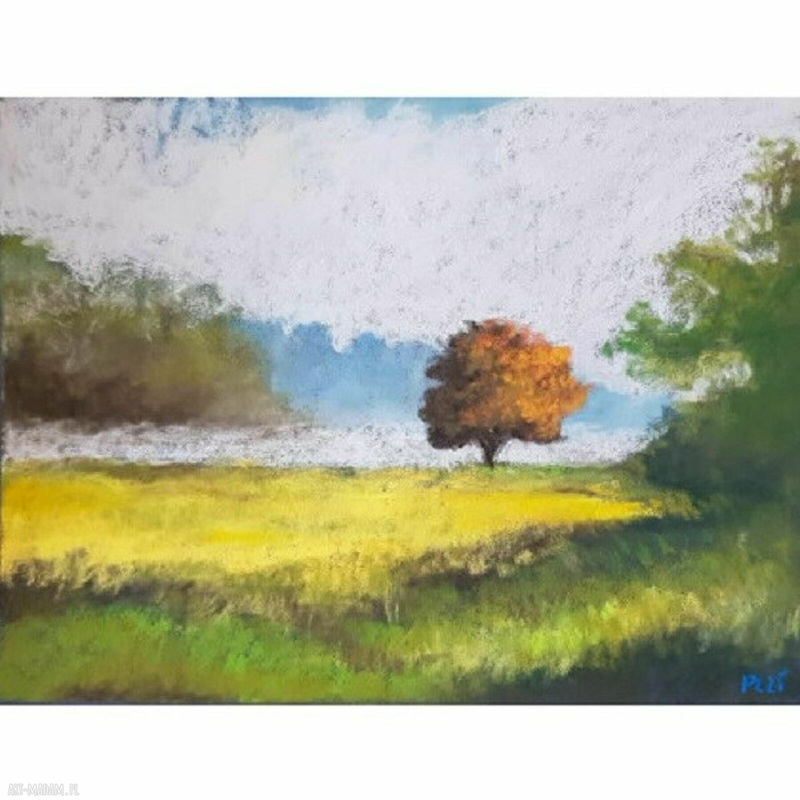 Obraz "Drzewko" - pejzaż w pastelach suchych 18x24 cm