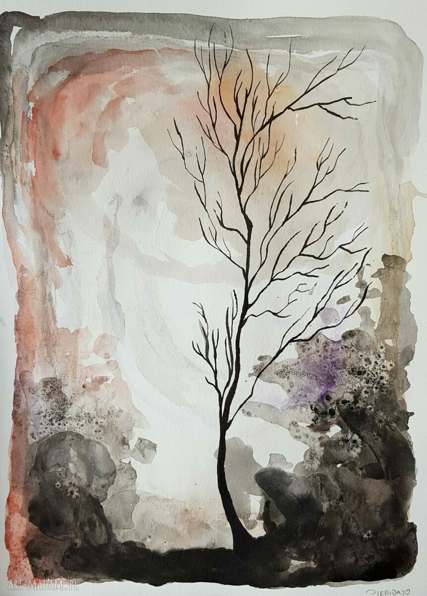 Akwarela Drzewo 24x32 cm - ręcznie malowany obraz