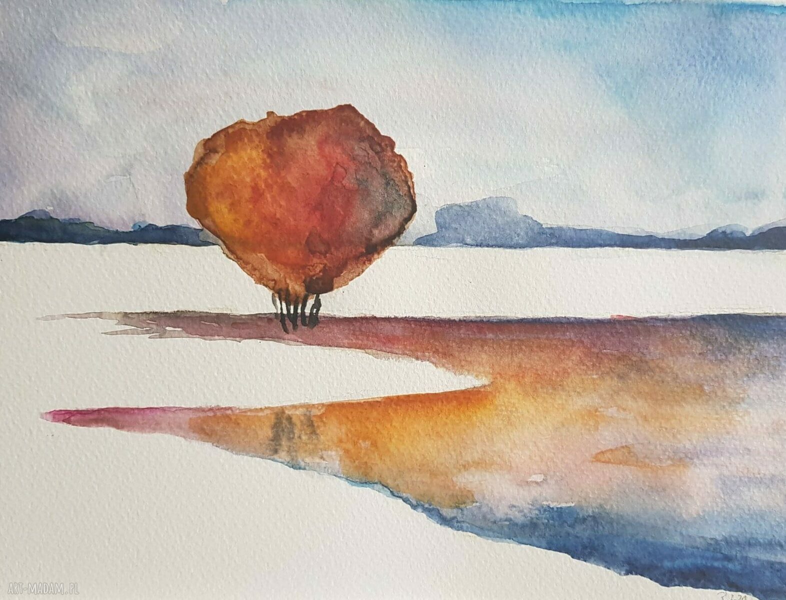 Oryginalna akwarela “Drzewo” - pejzaż 24x18 cm (sygnowana)