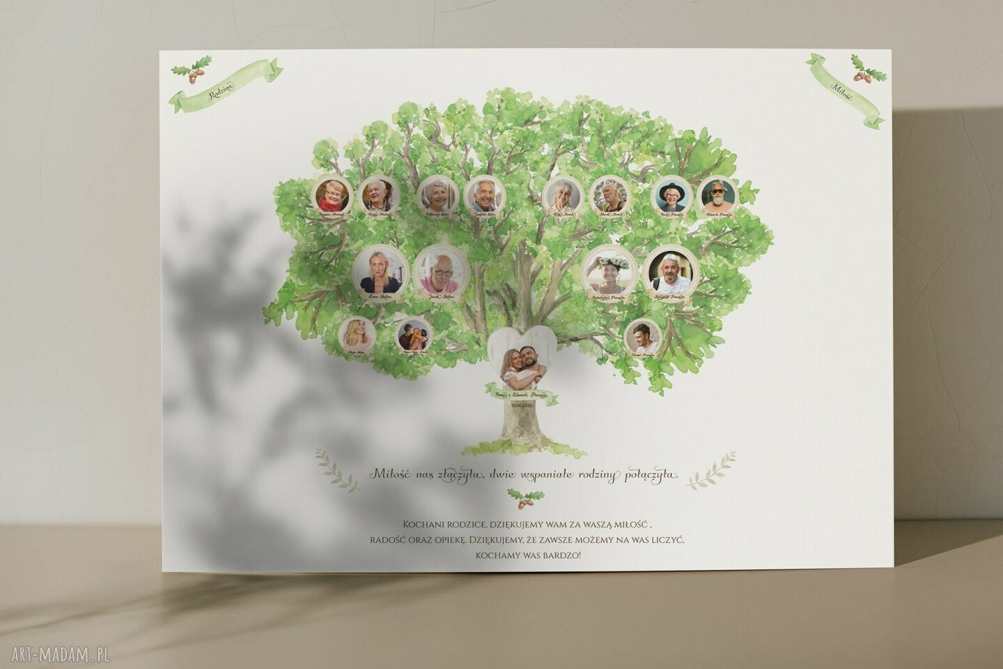Drzewo genealogiczne dla rodziców dziadków prezent 55x80 cm