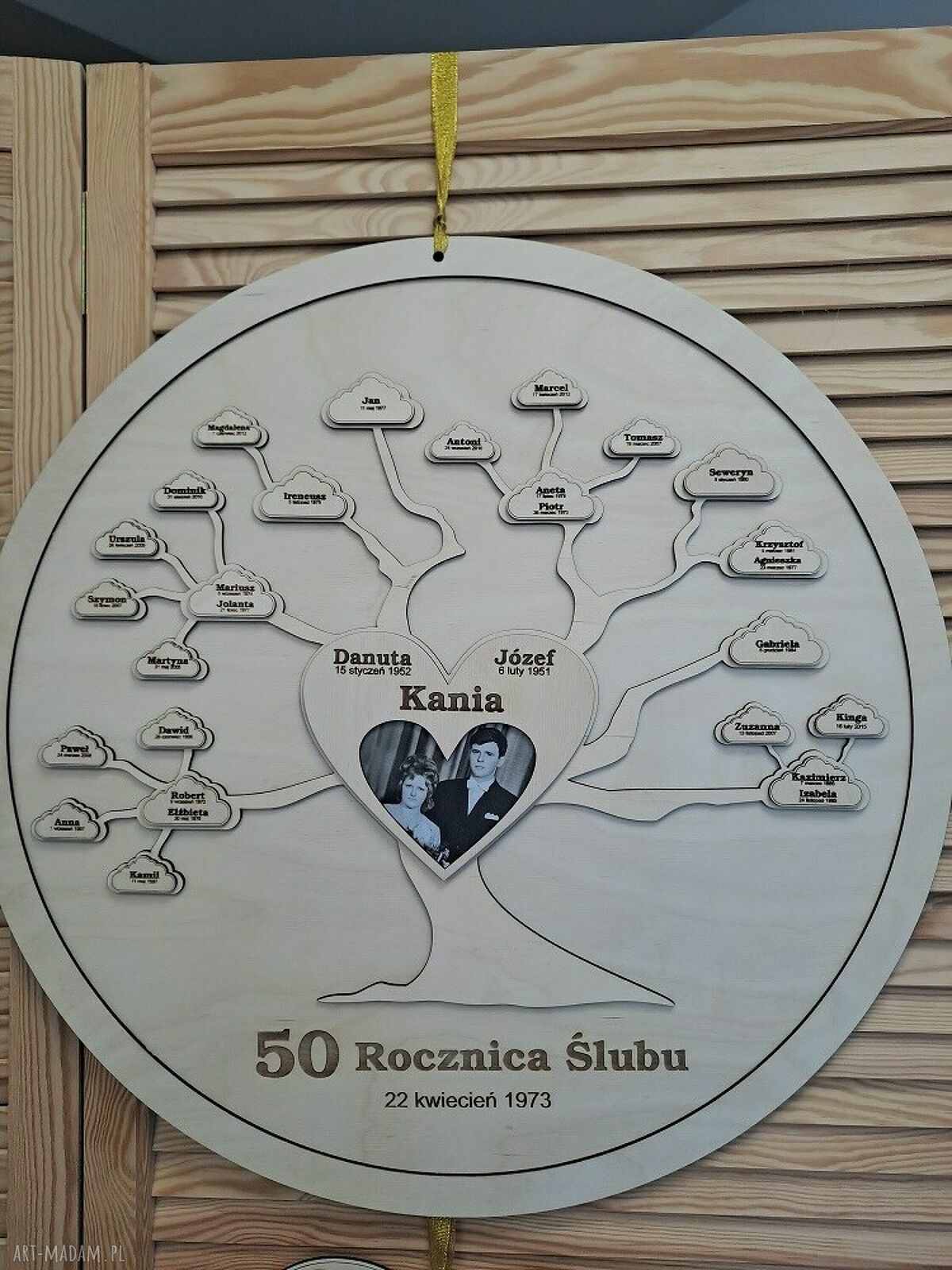 Drzewo genealogiczne - prezent na rocznicę ślubu (ok. 50 cm), personalizowane
