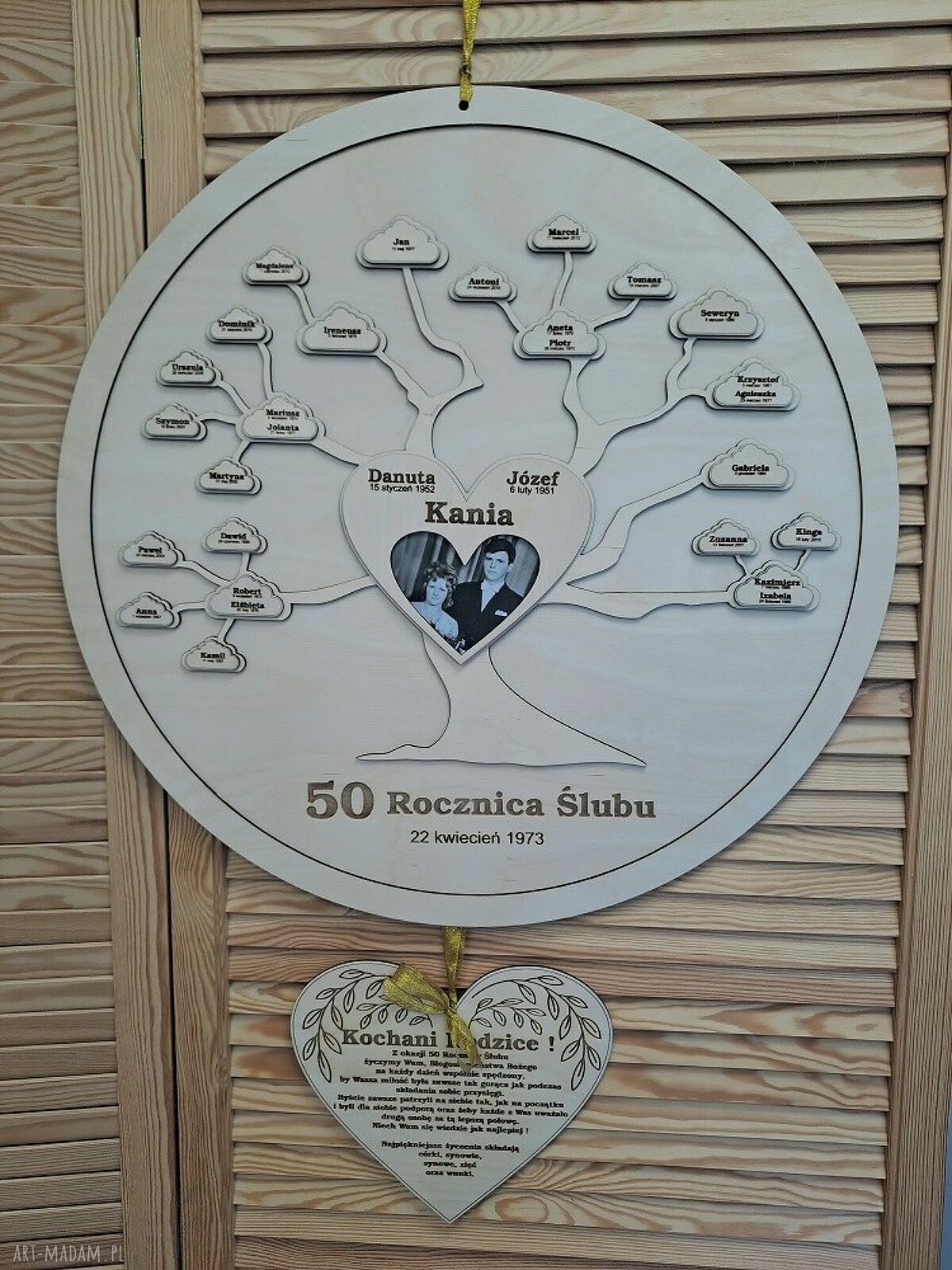 Drzewo genealogiczne - prezent na rocznicę ślubu ok. 50 cm, personalizowane