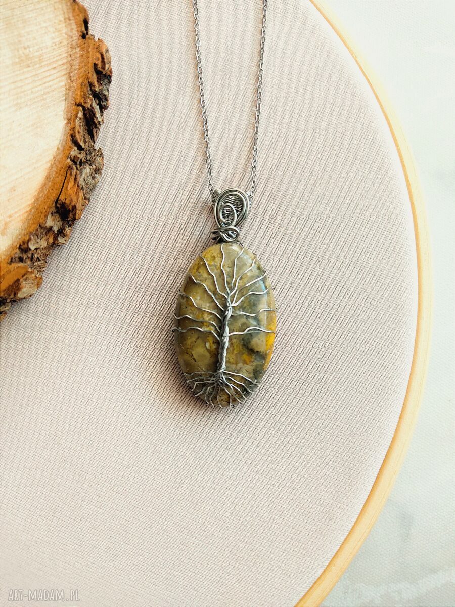 Naszyjnik Drzewo Życia z Jaspisem - stal chirurgiczna (wire wrapping)