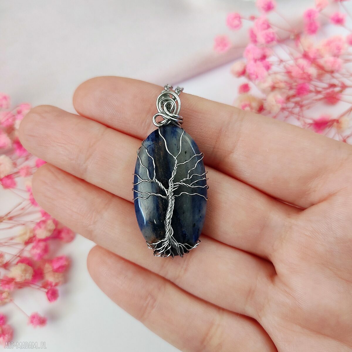 Naszyjnik Drzewo Życia z sodalitem - stal chirurgiczna (wire wrapping)