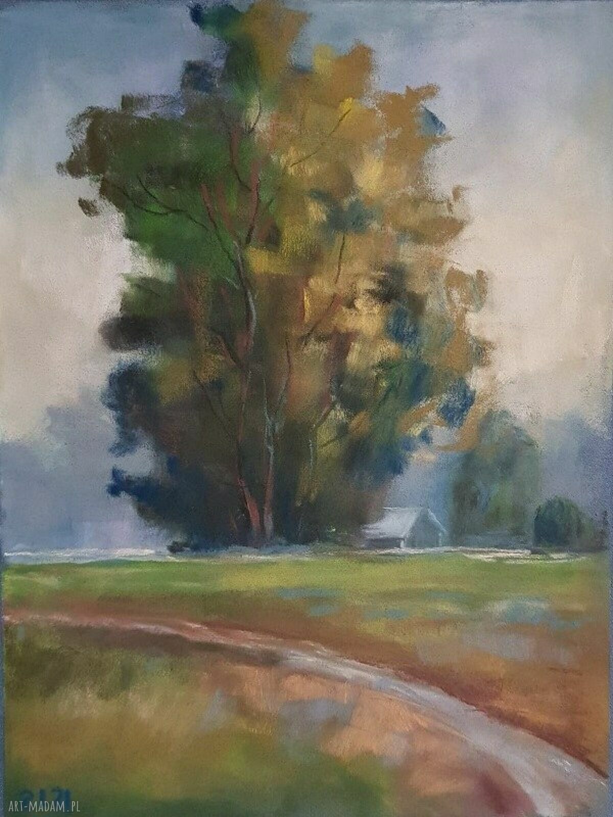 Obraz drzewo pastelami suchymi - 24 x 18 cm