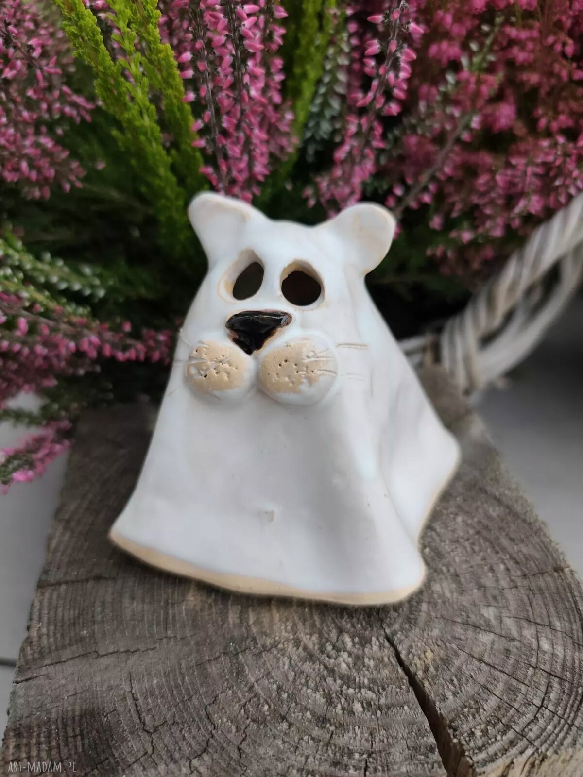 Ceramiczny duch-kot - nastrojowy lampion na Halloween i jesień