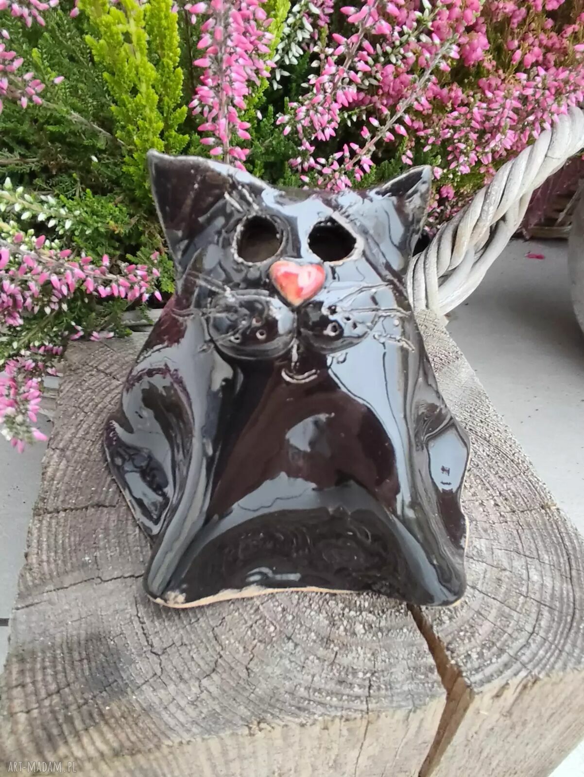 Czarny ceramiczny lampion kot-duch 12 cm