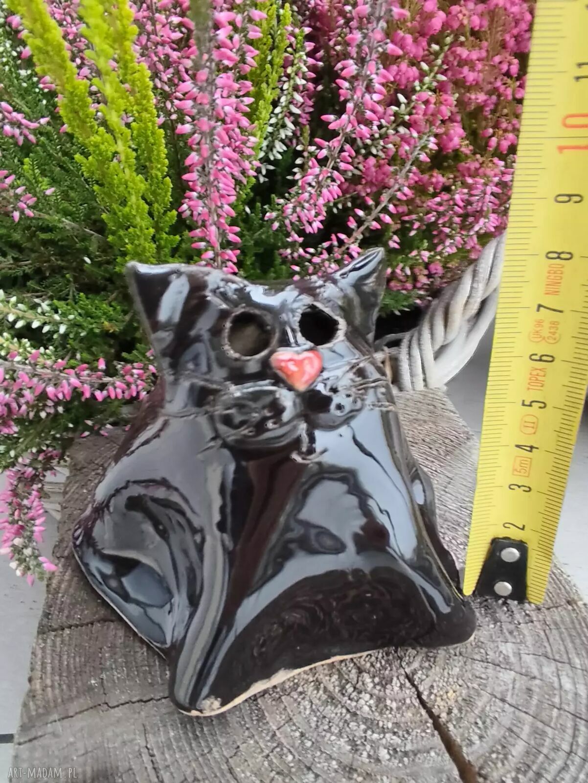 Czarny ceramiczny lampion kot-duch 12 cm