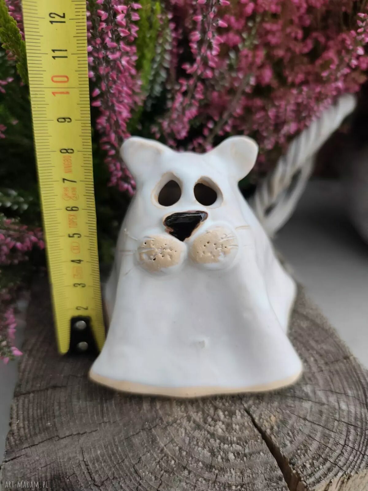 Ceramiczny duch-kot - nastrojowy lampion na Halloween i jesień