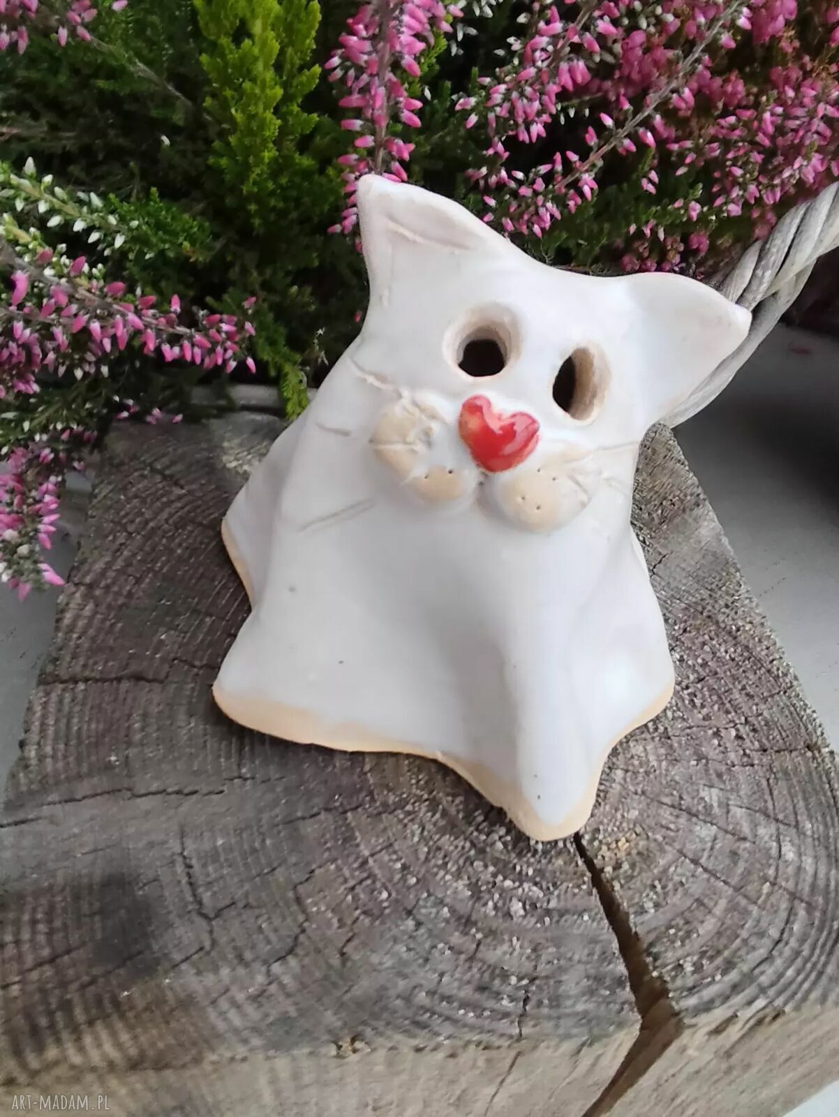 Ceramiczny duch-kot - wyjątkowy lampion handmade