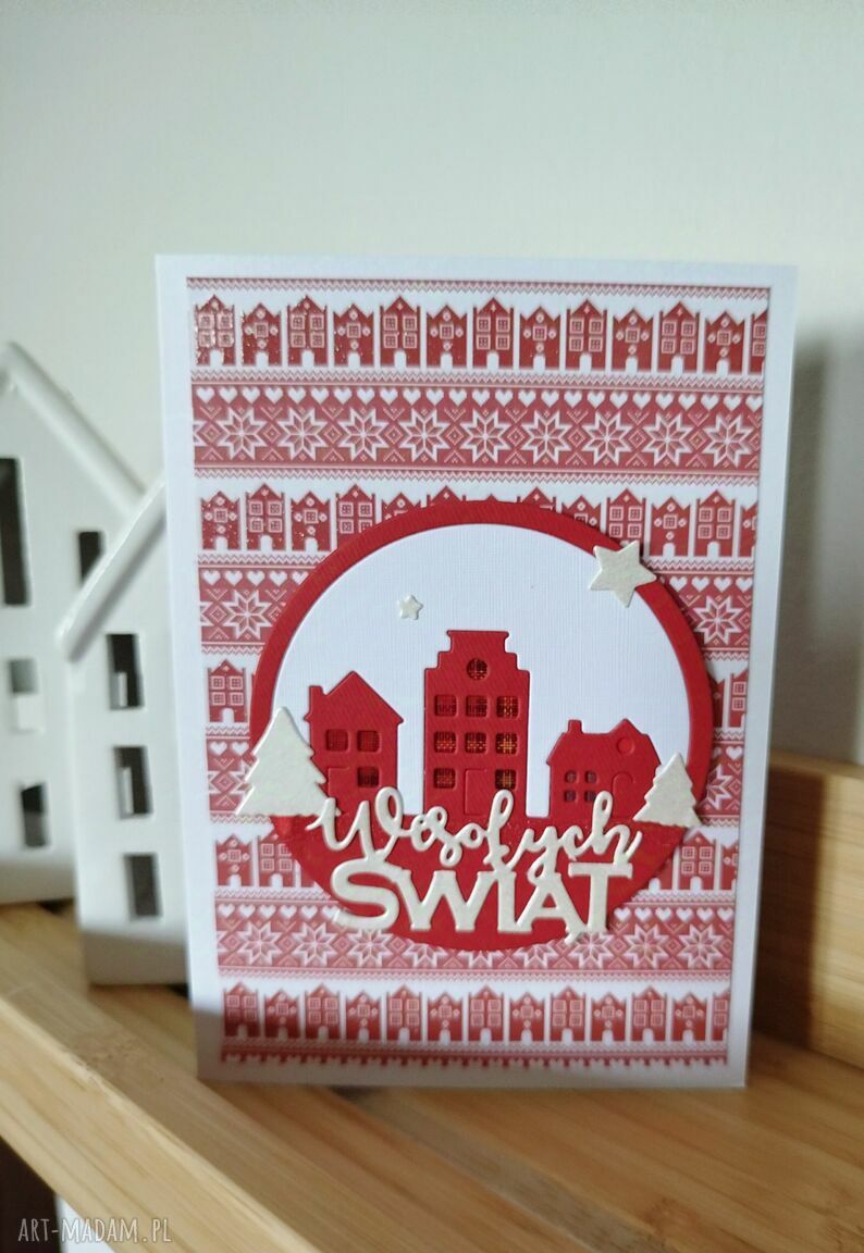 Duet kartek świątecznych handmade w stylu scrapbooking - 2 sztuki z kopertami