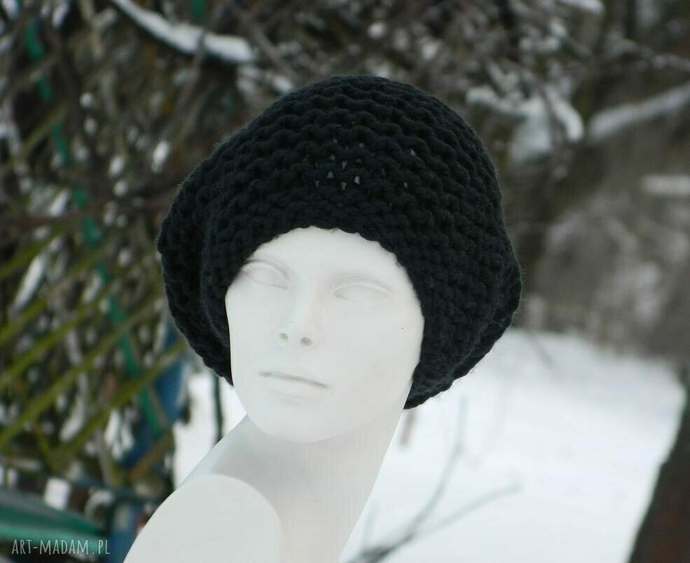 Duuuża czarna czapka rasta (krasnal) na zimę - handmade