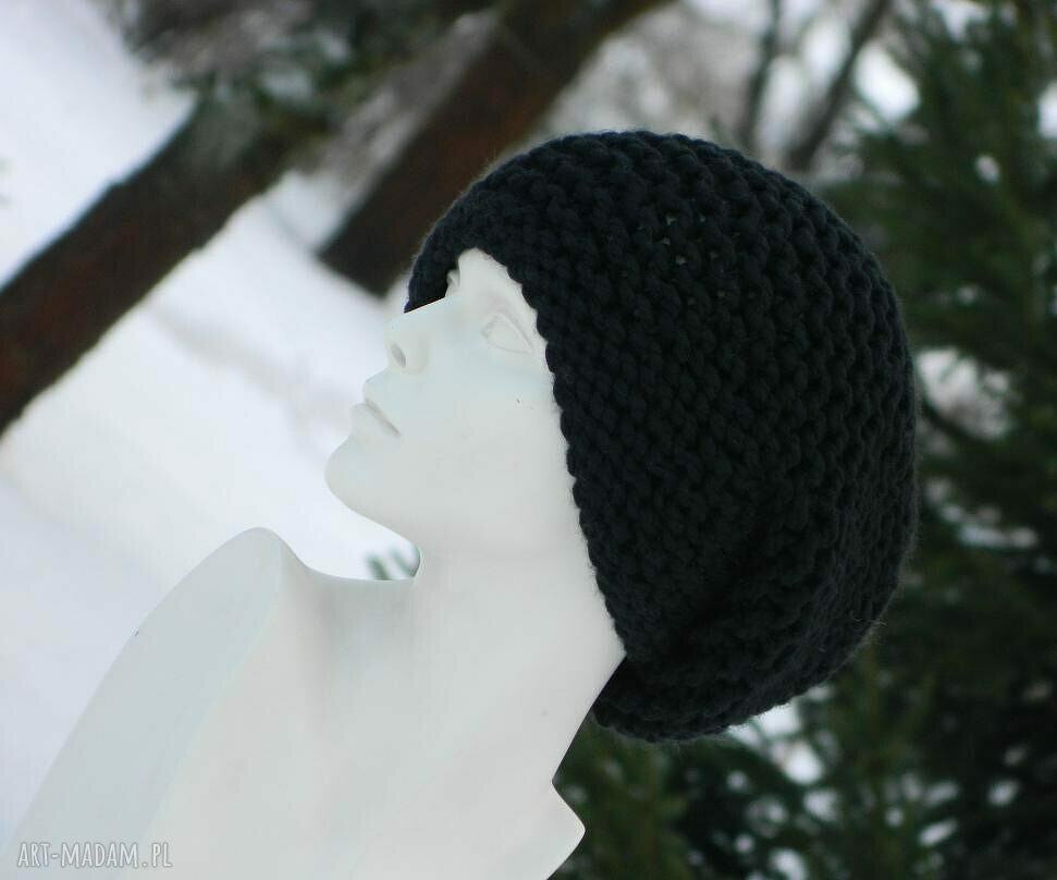 Duuuża czarna czapka rasta (krasnal) na zimę - handmade
