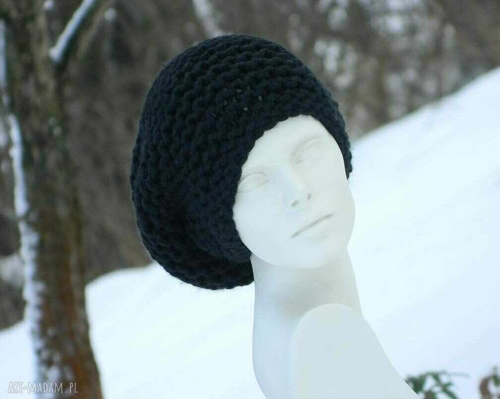 Duuuża czarna czapka rasta (krasnal) na zimę - handmade