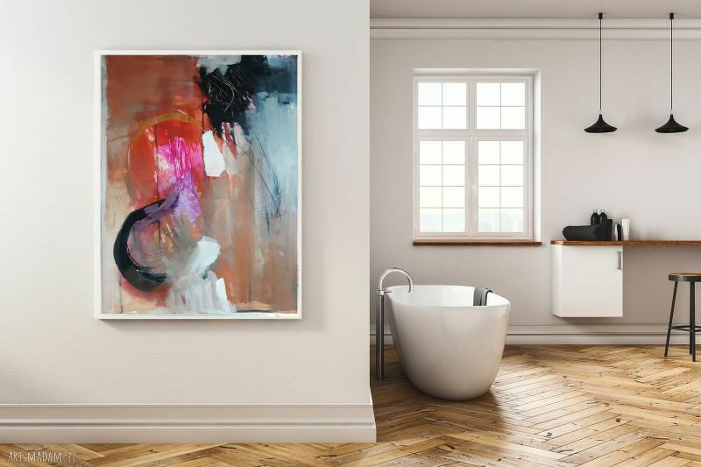 Duża abstrakcja z różem 100x70 cm - obraz Louka