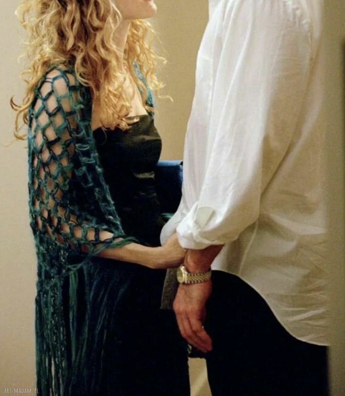 Duża turkusowa chusta ażurowa w stylu Carrie Bradshaw