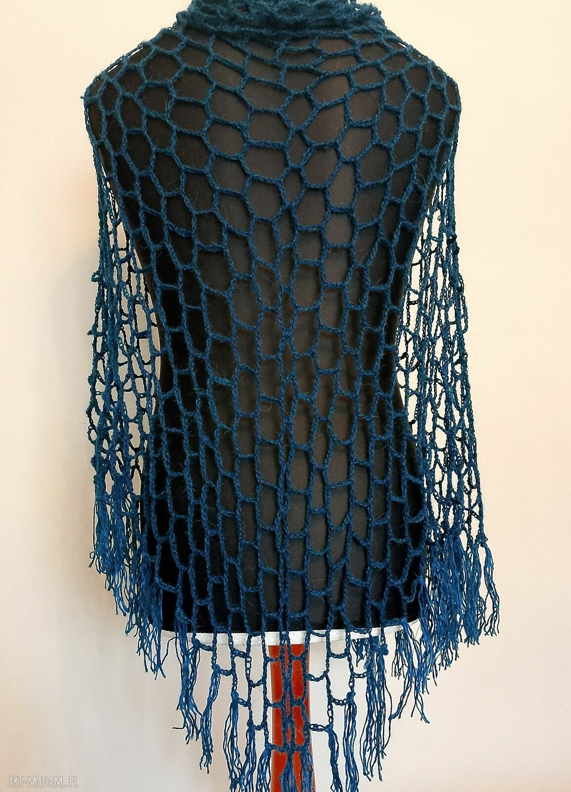 Duża turkusowa chusta ażurowa w stylu Carrie Bradshaw