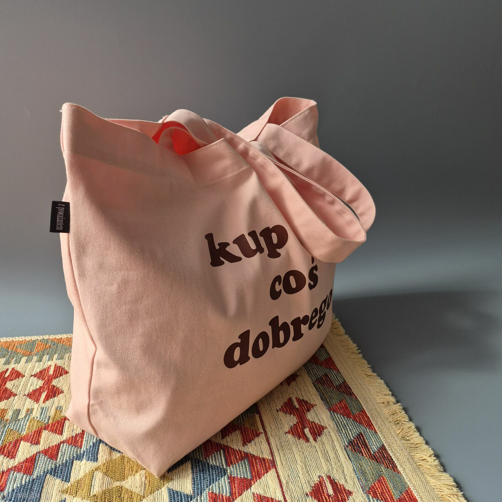 Duża różowa bawełniana torba shopper na zakupy