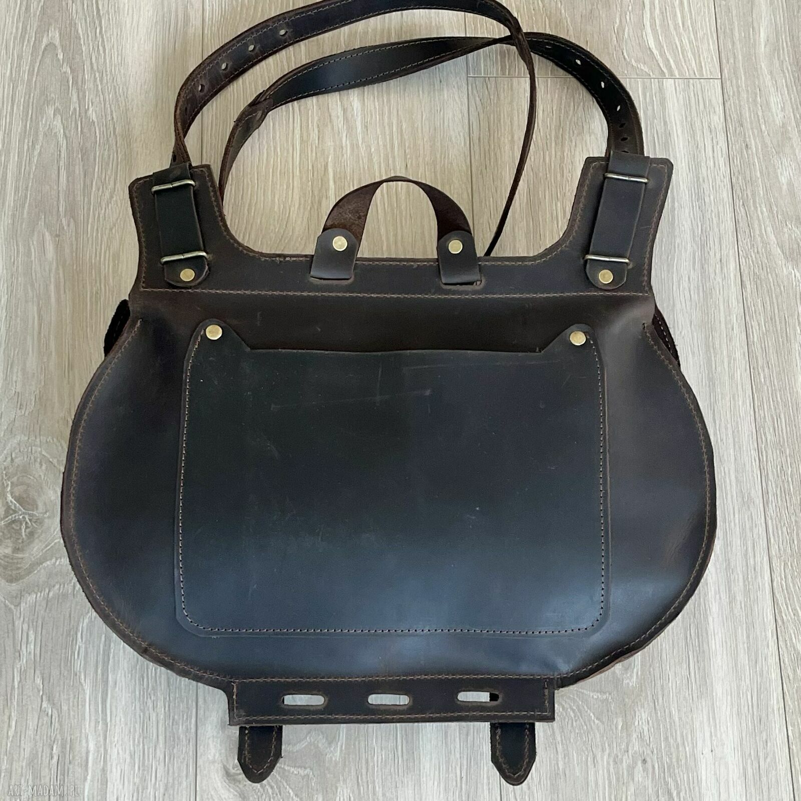 na ramię: Duża brązowa torba ze skóry „Crazy Horse”. Vintage. ręcznie wykonane
