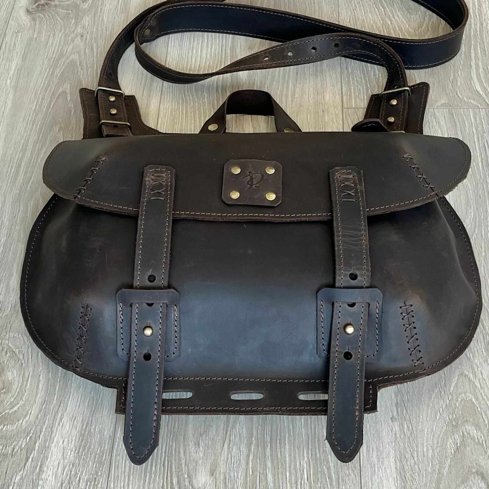 na ramię: Duża brązowa torba ze skóry „Crazy Horse”. Vintage. ręcznie wykonane