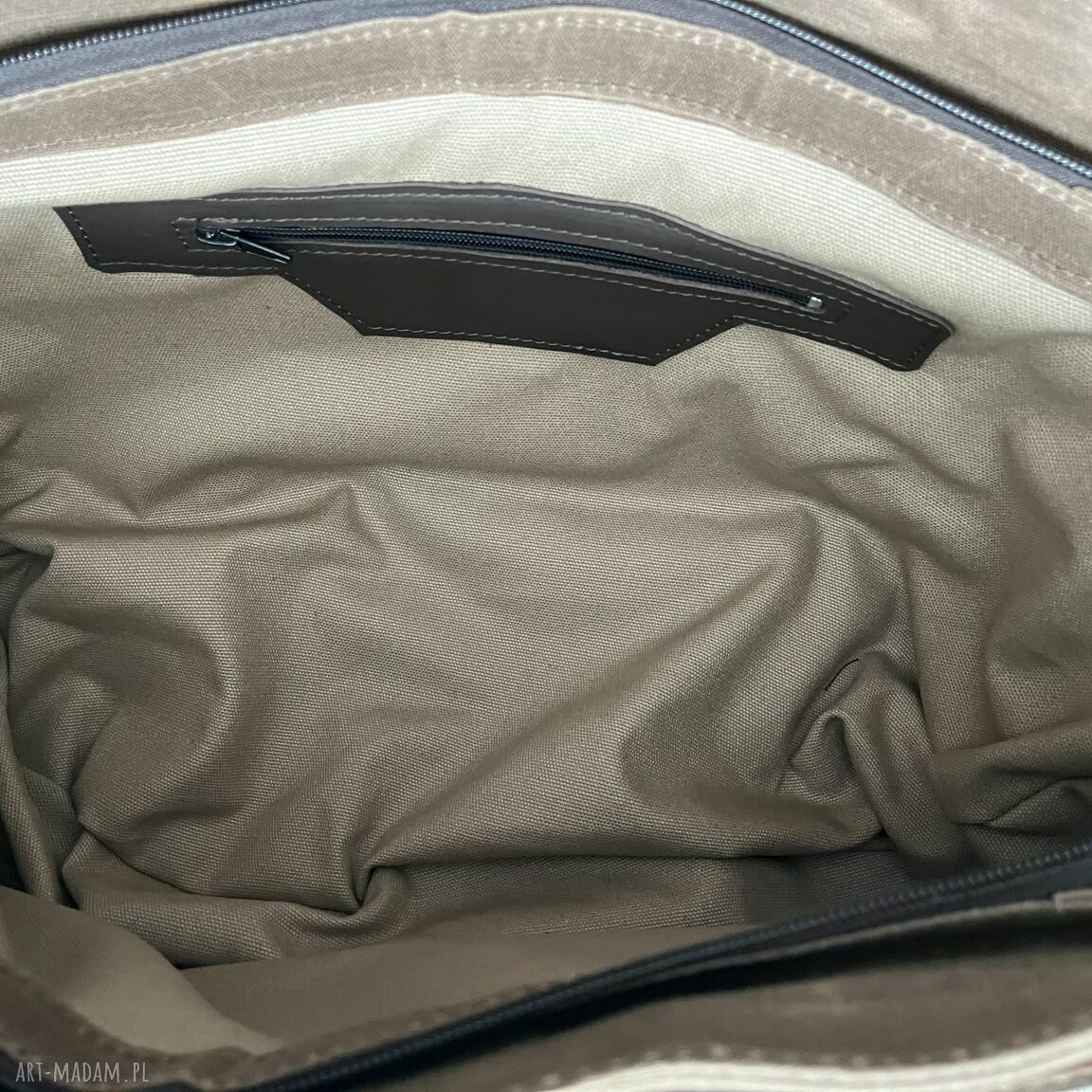 teczki: Duża brązowa torba ze skóry i bawełny woskowanej Vintage. Ręcznie zrobione