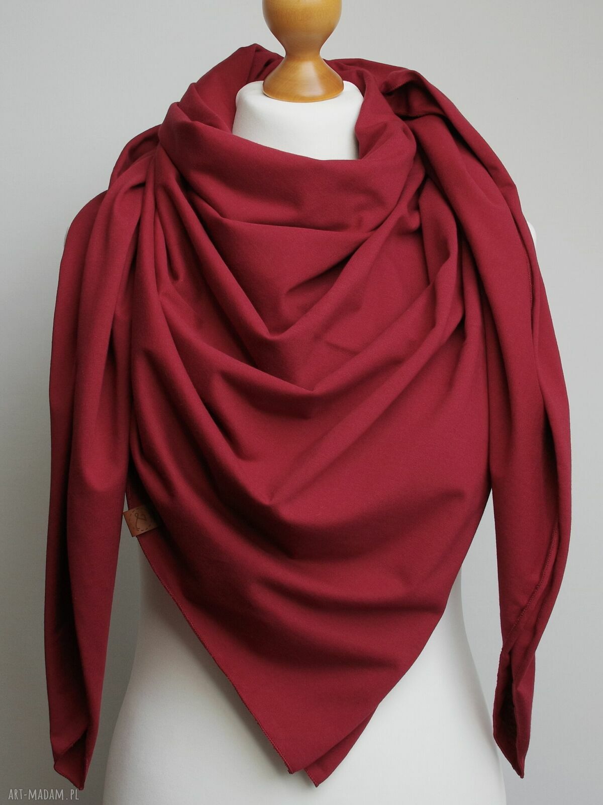 Duża chusta bawełniana bordowa 130 x 130 cm - modna apaszka na jesień i zimę