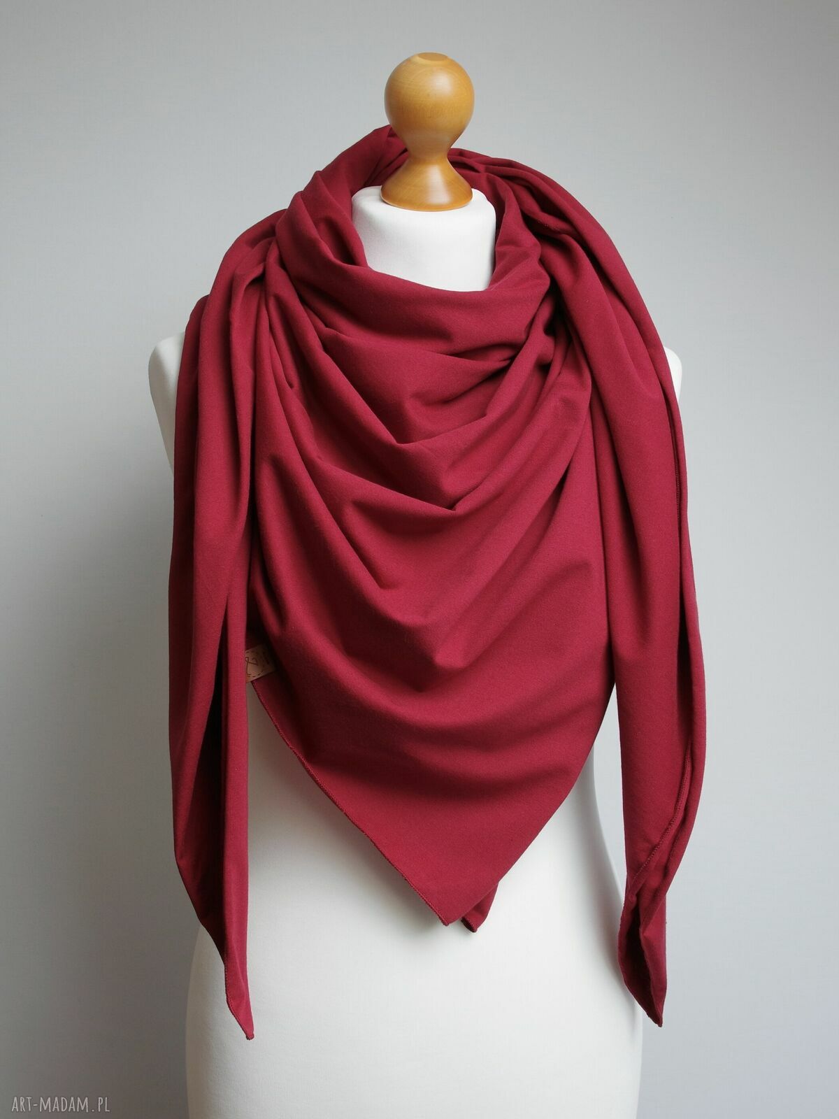 Duża chusta bawełniana bordowa 130 x 130 cm - modna apaszka na jesień i zimę