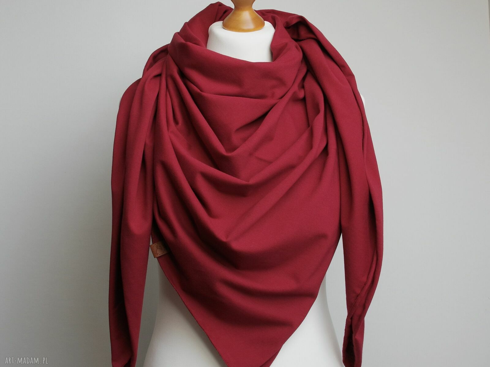 Duża chusta bawełniana bordowa 130 x 130 cm - modna apaszka na jesień i zimę