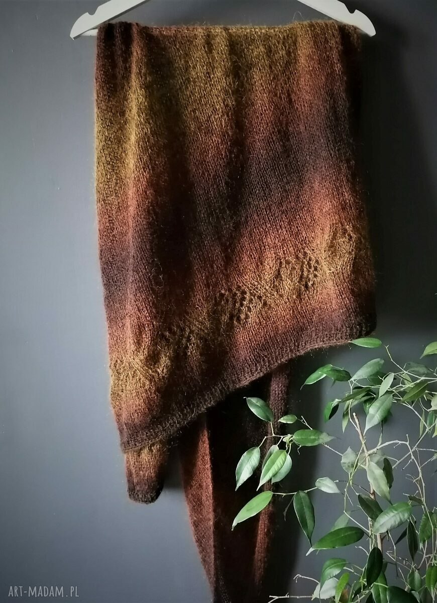 Duża chusta z merino i kidmohair ręcznie robiona (brązowa)