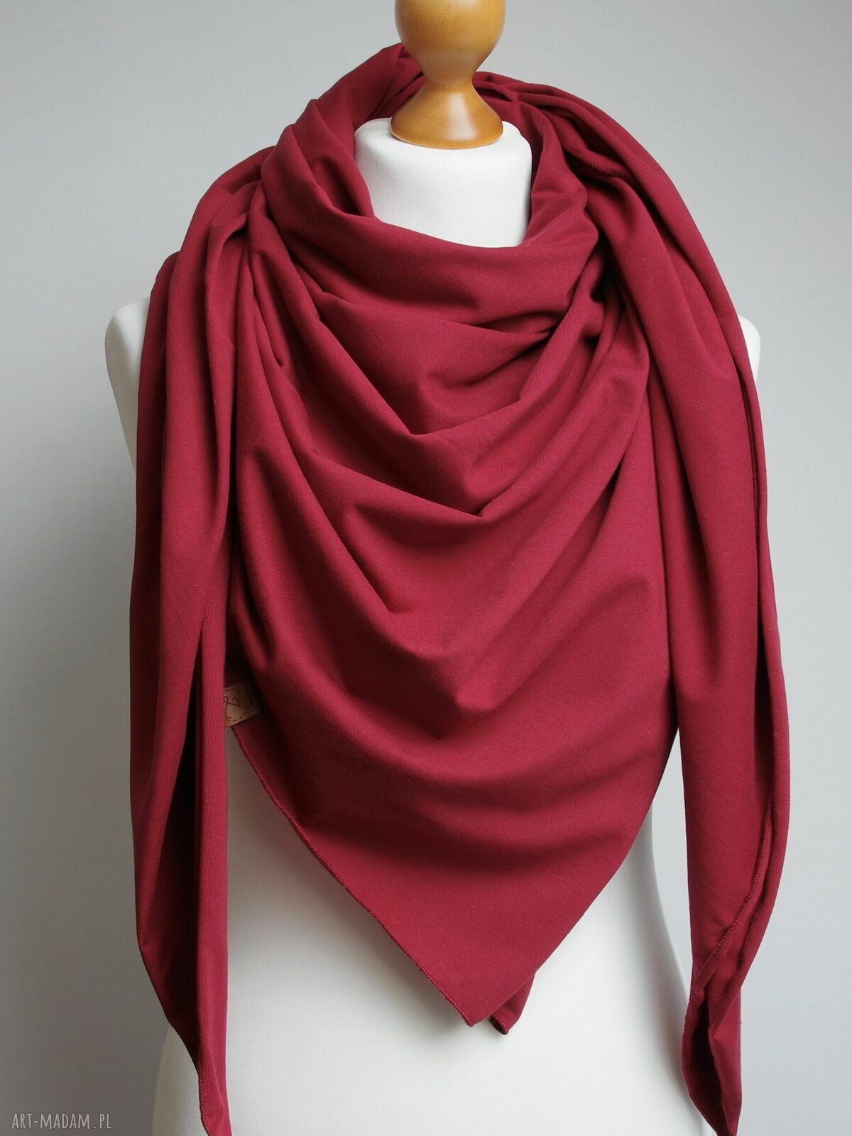 Duża chusta bawełniana bordowa 130 x 130 cm - modna apaszka na jesień i zimę