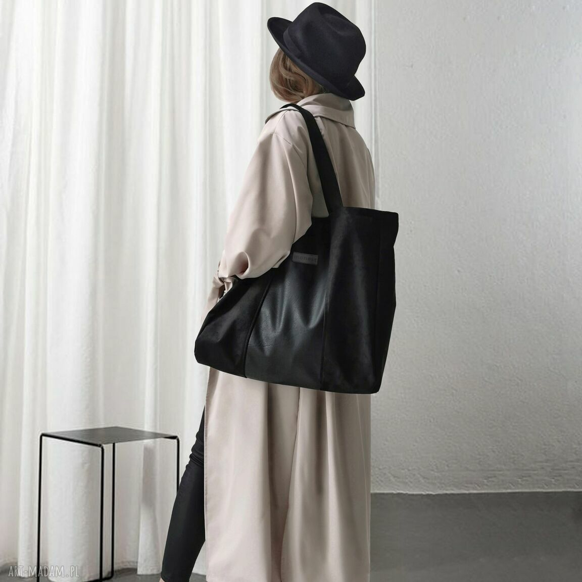 Duża czarna torba oversize XL - eko zamsz Simply Balance na zamek