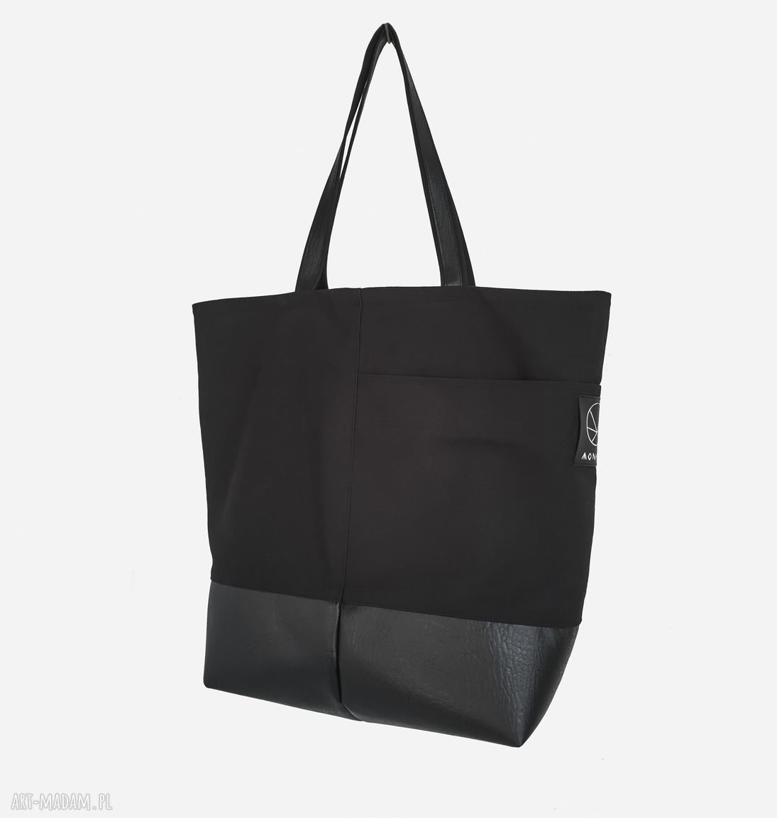 Duża czarna torba shopper na zamek na ramię