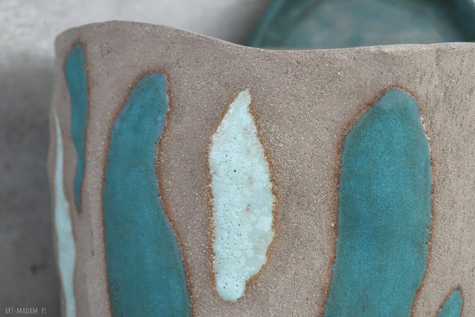 Duża donica ceramiczna handmade - szara glina i niebieskie szkliwo