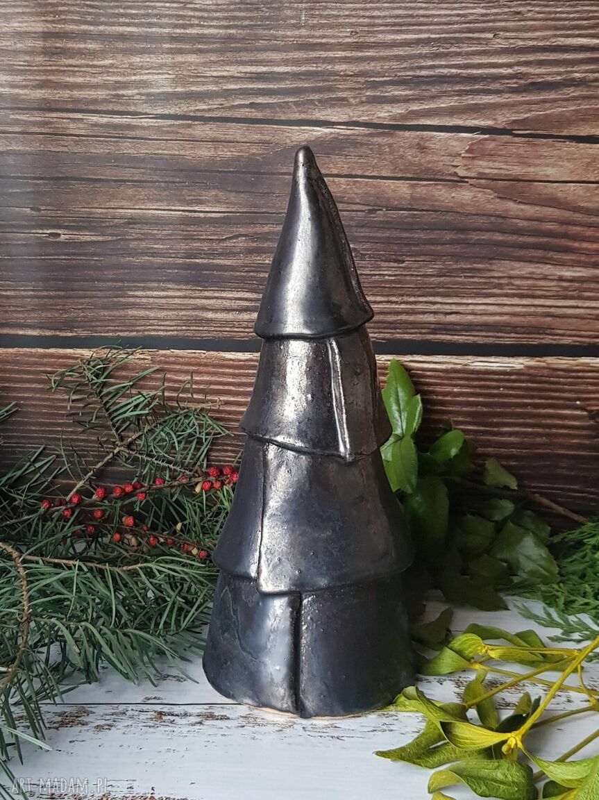Duża elegancka choinka ceramiczna ze szkliwem „złoty brąz”